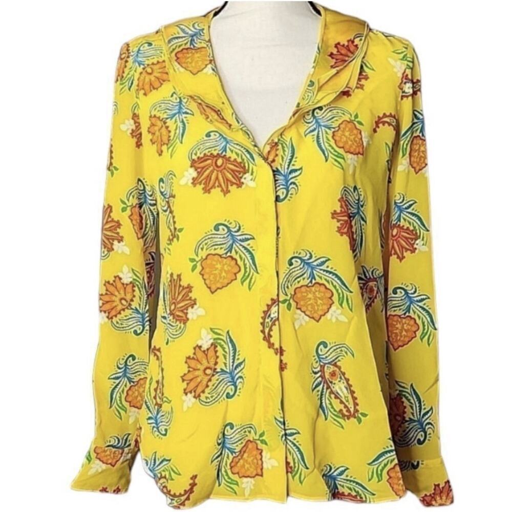 Ralph Lauren Purple Label Silk Floral Blouse Yellow Made In Italy NWT Size 4